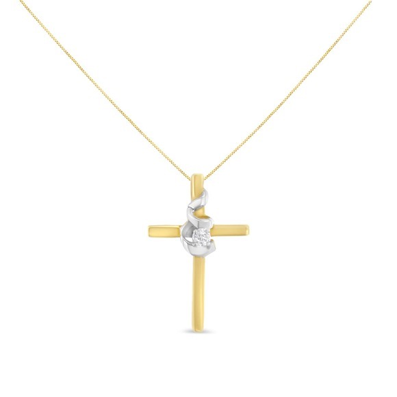 Espira 10K Two-Tone Yellow & White Gold Diamond Cross 18